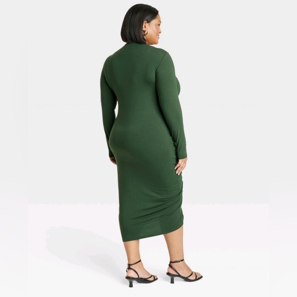 Women's Long Sleeve Asymmetrical Cinched Midi Bodycon Dress - Ava & Viv Green 2X - Picture 2 of 6